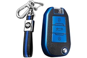 KUNIO Coque de clé de Voiture à Rabat Compatible avec Peugeot 3008 308 RCZ 508 408 208 301 2008 407 307 4008 2008 pour Citroen C4 Cactus C5 Accessoires TPU Porte-clés Étui de Protection Bleu