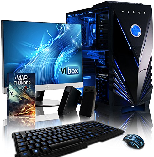 VIBOX Complete Komplett-PC Paket 4 Gaming PC - 4,2GHz Intel i5 Quad Core CPU, RX 460 GPU, leistungsfähig, Desktop Gamer Computer mit Spielgutschein, 23" Monitor, Gamer Tastatur & Mouse, Blau Innenbeleuchtung, lebenslange Garantie* (3,8GHz (4,2GHz Turbo) Intel i5 7600K Kabylake Quad 4-Core Prozessor CPU, MSI AMD Radeon RX 460 2GB Grafikkarte, 16GB DDR4 2133MHz RAM, 2TB (2000GB) SATA III 7200rpm Festplatte, 500W 85+ Netzteil, Vibox blaues Gehäuse, B250 Mainboard, Ohne Windows Betriebssystem)