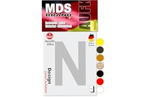 ‎MDS BRAND MDS Brand 10cm Design Buchstaben Aufkleber A-Z Selbstklebende Klebebuchstaben | Wetterfest Alphabet zum Aufkleben für Briefkasten, Auto, Mülltonne, Vinyl Buchstaben für Außen & Innen (Silber, N)