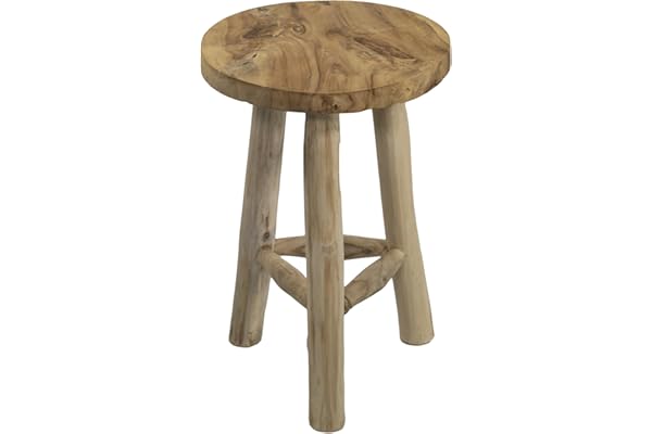 mgc24 Tabouret en teck - support stable pour fleurs à 3 pieds en bois massif, fabriqué à la main, polyvalent et facile à nettoyer, pré-monté, idéal pour le salon et le jardin