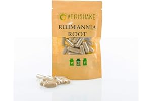 VEGISHAKE Rehmannia Root HPMC Capsules 980mg Prevent Grey Hairs Maintain Hair Colour Health Fatigue Kidney Adrenal Glands Vegan Halal Kosher (30 Capsules)