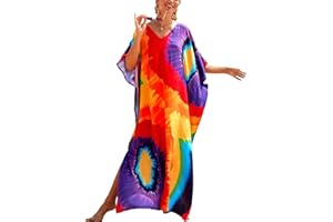 Bsubseach Mujer Casual Playa Kaftan Vestido Manga Corta Loungewear Caftan Traje de baño Cubrir