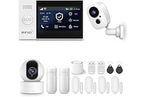 PGST Sistema de Alarma WiFi para Casa con Cámara de Vigilancia Interior, Kit Alarma de Seguridad 14-Piezas, Sensores de Apertura y Cierre, Sensor de Movimiento PIR, Sirena 110dB, Fácil Instalación