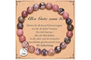 Aunis 30/40/50/60 Geburtstagsgeschenke für Frauen, Natursteinbohne, rosa Herz-Armband für Freundin, Mutter, Schwester