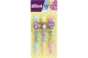 DISNEY STORE Stitch zestaw 3 pisaków żelowych z klipsem do figury dla dzieci, kolorowe przybory do pisania do szkoły i na czas wolny, idealne jako prezent dla dzieci od 3 lat, do majsterkowania, malowania, pisania