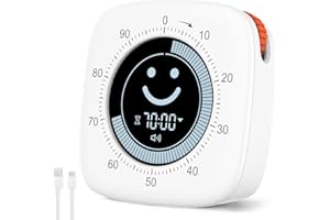 ‎CUTEEFUN Cuteefun 100-minutowy zegar wizualny, timer Pomodoro z wyświetlaczem uśmiechniętej twarzy, ustawienie szybkiego przesuwania, tryb wyciszenia i wibracji, regulowana głośność, narzędzia zwiększające