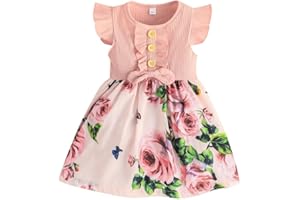 FUNJOYZ Principessa Vestito Abito per Ragazze,Abito Stampato alla Moda in Cotone Estivo A Maniche Corte Casual Dolce e Carino con Fiocco Feste per Ragazze Bambini,80-140 cm
