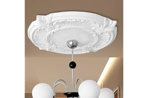 Takrosett vit, Ø 30,48 cm, PU, dekorativt element, stuckatur, väggdekoration vardagsrum lampa polystyren rund, innerdiameter: