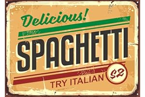 LSJUEE Enseigne en étain en métal Delicious Spaghetti Meal Vintage Board publicité. Décoration murale pour bars restaurants cafés pubs