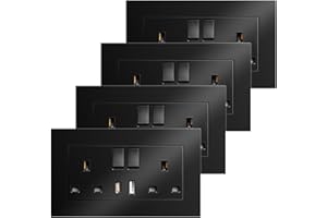 VAPOURD 4 Pack Double Switched Power Socket with USBA and Type C Fast Charging Ports, 2 Gang 13 Amp Electric Power Sockets,UK Standard Wall Socket (Black)