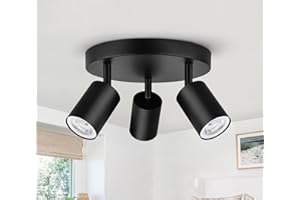 GeyouLux Lámpara de Techo Negro 3 Focos, Moderno Plafón Foco de Techo LED Ajustables y Giratorios, GU10 Aplique Techo para Interior, Plafones de Techo Redondo para Salon, Dormitorio (Sin Bombilla)