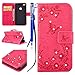 Produktbild FESELE Glitzer Blume Schutzhülle für [Huawei P8 Lite 2017] Schmetterling Kristall Glitzer Diamant Strass Butterfly Brieftasche Hülle Leder Tasche Flip Handyhülle mit Magnetverschluss, Huawei P8 Lite 2017 Luxus Shiny Glanz Sparkle Glänzend Wallet Case Kartenfach Ledertasche Leder-Mappen-Karten-Slot-Abdeckung mit Standfunktion für Huawei P8 Lite 2017 + Blau Eingabestift Stylus Touch Pen-Butterfly,Hot Pink