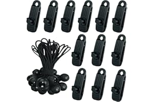 Gmili 24 Juegos de Kits de Clips para Lonas, 12x Pinzas de Lona Multifuncional/Abrazaderas resisten 60 mph Fuerte Viento, 12x Tensores de Tiendas de Campaña para toldos/tarp/caravanas/Camping