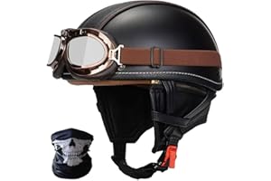 SYEBVTQ Vintage Deutsche Motorrad Halbhelme ECE-Zertifizierung Halbschalenhelm Chopper Helm Motorradhelm für Herren und Damen Jethelm Retro Scooter Helm mit Sonnenbrille Moped Offenem Helm