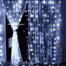 Qedertek Cortina de luces Prolongable, Guirnalda Luces Led Decorativas 3x3m 300 LED, luces de Navidad Blanco Frio, Cortina Luces LED para Decoración Navidad