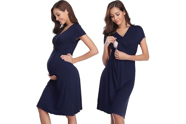 Irdcomps Chemise de Nuit Maternité Femme Coton Robe Patineuse Maternité d'allaitement Robes Vêtements Grossesse Allaitement Pyjama à Manches Courtes
