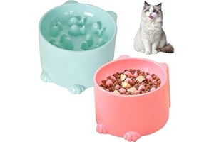 DEARBAG 2 Pezzi Ciotole Anti-Ingozzamento Gatto, Ciotole Rialzate per Gatti, Protezione del Collo, Ciotole per Mangiare Lentamente per Animali Anti-Soffocamento, per Gatti e Piccolo Cane (Rosa, Verde)
