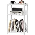 INDIDECOR 61863 White Side Table,Small End Table with Storage Shelf,3 Tier Industrial Bedside Tables,Vinyl Record Player Stand,Modern Sofa Night Stands for Living Room Bedroom Office Small Spaces
