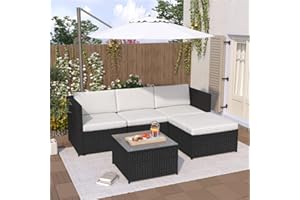 HEEM Garden Corner Sofa rattan Garden Outdoor Furniture Patio Set with Glass Coffee Table Garden Entertaining Set Garden Rattan Furniture Lounge Set (Black)