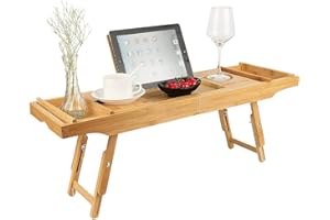 LANTUS Plateau de Bain en Bambou, Pont de Baignoire Extensible, Etagère à Baignoire de Salle de Bain avec Plateau de Rangement et Porte-Savon, Baignoire et Plateau de Lit, 75-109cm*23*4.5cm