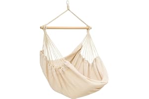 ‎AMANKA AMANKA XXL Hängesessel Beige 185x130 cm belastbar bis 150kg – Hängestuhl ideal zum Lesen & Entspannen – Hängesitz aus Baumwolle für Drinnen und Draussen ohne Gestell- Schwebesessel für 2