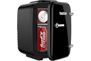 OSTBA APPLIANCE Tiastar Mini Portable Fridge, 4 Liter/6 Cans Beverages & Skincare Mini Fridge for Bedroom, Car, Office Desk, Two Gears - Cooler and Warmer (Black)