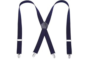 KANGDAI Bretelles Homme Larges 4 clips Brace Men Bracelets en cuir véritable X Retour Durable Wide Elastic Straps Braces for Trousers