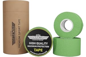 BARACUS Tape Crossfit Premium para Levantamiento de Pesas, Algodón Adhesivo Elástico y Resistente al Agua - Vendaje Deportivo, Incluye un Elegante Packaging - 7 Metros x 38mm (Apple Green)