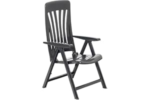 Resol Blanes Reclining Garden Chairs 5-Position Adjustable Backrest - Grey - Pack of 2 - Heavy Duty Polypropylene Plastic Garden Seat UV Resistant Outdoor Deck Chair Armchair for Beach, Pool, Patio