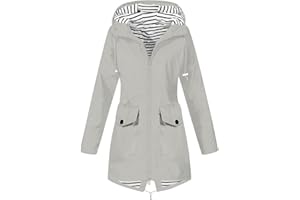 GENERIC Veste de pluie pour femme unie, doublée, rayée, légère, imperméable, Softshell, veste perméable à l’air, pour printemps, automne, veste à capuche zippée, veste d'extérieur, S-5XL