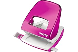 Leitz Perforateur, 30 feuilles, Réglette de guidage avec marquages des formats, Métal, Rose métallisé, WOW, 50081023