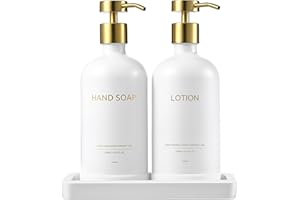 Janxin Glass Kitchen Soap Dispenser Set with Ceramic Tray,16.9 floz Hand and Dish Soap Dispenser for Kitchen and Bathroom Decor (White + Gold(Lotion))