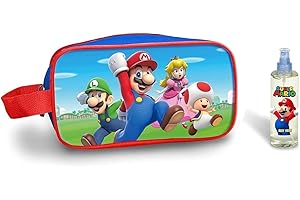 KP PHARMA Super Mario Travel Toiletry Bag with Body Spray (100ml) for Kids – Water-Resistant Kids Wash Bag for Camping, Trips and Home – Long Lasting Body Spray, Best Gift for Occasions and Daily Use