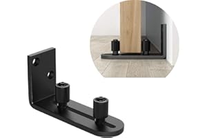 GIFSIN Guía de suelo ajustable, guía de suelo para puerta corredera de granero, sistema de rodamiento de bolas, montaje en pared, color negro