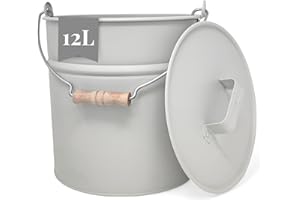 ‎LIVLIG53 LIVLIG Eimer mit Deckel 10L, Zinkeimer, Ascheeimer mit Deckel, Metalleimer, Kaminzubehör, Blecheimer, Beige