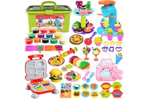 UCAMP 65 Piezas Juego de Plastilina,Herramientas Plastilina para Niños,Moldes plastilina para Crear Hamburguesa,Pizza y Pasta, Accesorios de Arcilla de Modelado,con 12 Cajas Arcilla