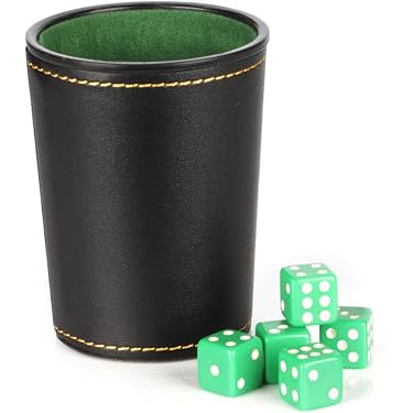 Idena - Lot De Gobelets En Cuir Pour Dés - 5 Dés Inclus - Yahtzee, Mäxchen - Marron Et Noir