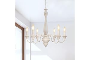 ‎KMAIPEM KMaiPem Modern Weiß Kronleuchter, 6 Lichter Holz Vintage Landhaus Chandelier, Höhenverstellbarer Französische Eisen Bauernhaus Hängelampe Wohnzimmer, Schlafzimmer, Esszimmer, Flur