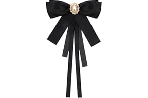 APLZGMG Elegant Bow Tie for Women Girls, Pre-tied Black Bowtie with Rhinestone Pearl, Clip on Adjustable Women Tiem, Black Tie for Shirt Uniform Wedding Party Prom Daily