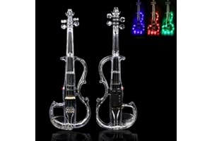 WUQIMUSC - Violín eléctrico de tamaño 4/4, cuerpo de vidrio acrílico transparente, 3 colores, luz LED, bonito tono con funda, lazo, elv-led