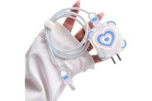 DIYGODY Antigoccia Impedisce la Rottura del Cavo Avvolgimento per Accessori di Decorazione, Cavo di Ricarica USB per Linee Dati Mobili con Delizioso Motivo a Cuori [Bianco Blu]