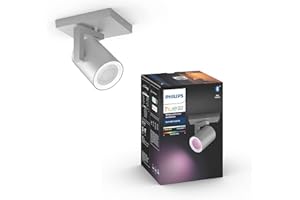 Philips Hue Argenta White and Colour Ambiance Smart Single Ceiling SpotLight LED (GU10) with Bluetooth, White, Works with Alexa, Google Assistant and Apple HomeKit, Aluminium
