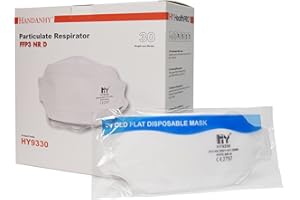 Non-Valved FFP3 Face Masks, Handanhy HY9330 Pro NR D Premium Disposable Respirator - CE Certified & Tested by BSI, Individually Wrapped (30)