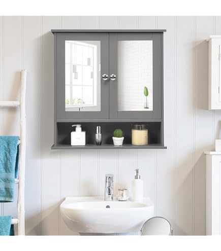Spiegelkast Karan 120cm 3 deuren met verlichting - antraciet - Modern Held