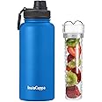 InstaCuppa Thermosteel Steel Fruit Infuser Water Bottle 1 Litre, Tritan Infusion Unit, Detox Infused Recipe eBook, Blue