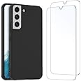 NEW'C Cover per Samsung Galaxy S22 5G in custodia silicone ultra sottile nero e 2 × vetro temperato, pellicola protettiva per