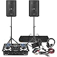 VONYX Home DJ Setup 8" PA Speakers, Twin CD Mixer with Stands, Microphone and Headphones Kit - Full Starter Set