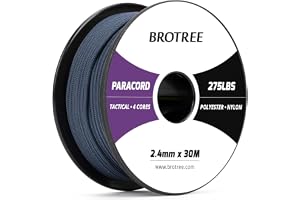 Brotree 2.4mm Paracord 275 Taktisk Sladd 30M Nylonrep 4 Trådar - 125KG Max | Svart, 100% Nylon, UV-beständighet, För Utomhus, Hundkoppel, DIY, Hantverk