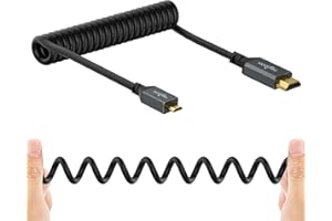Twozoh Kabel spiralny Micro HDMI na HDMI, zwijany kabel micro HDMI do Full HDMI, obsługa HDMI 2.0, 3D 4K UHD, 1080p (rozszerzenie do 1,5 m)