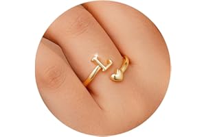TINGN Ring Gold Damen Mädchen - 14K Gold Vergoldet Wasserfest Herz Ringe mit Buchstaben Stapelring Stapelbar Promise Daumenring Statement Goldring Geschenke für Frauen Freundin Mädchen Schmuck